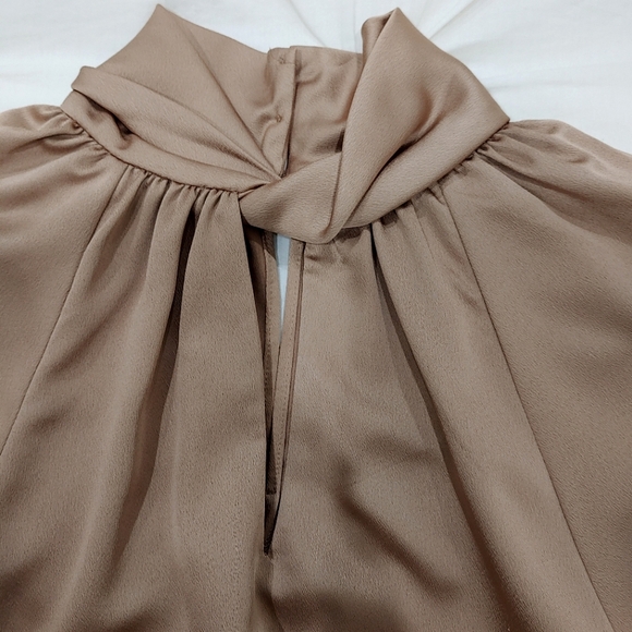 Zara satin champagne bronze long sleeve blouse with buttons. Size S - Picture 4 of 11